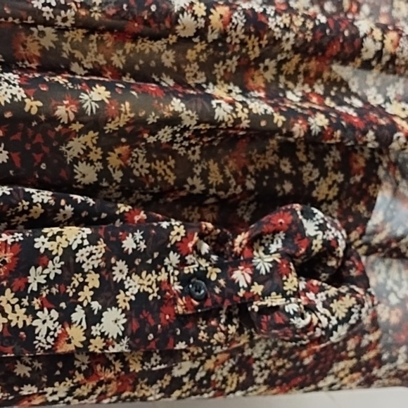 Sag Harbor Flowy Floral Print,1 Button Sheer Cardigan Jacket, Roll Tab Sleeves - Picture 3 of 10